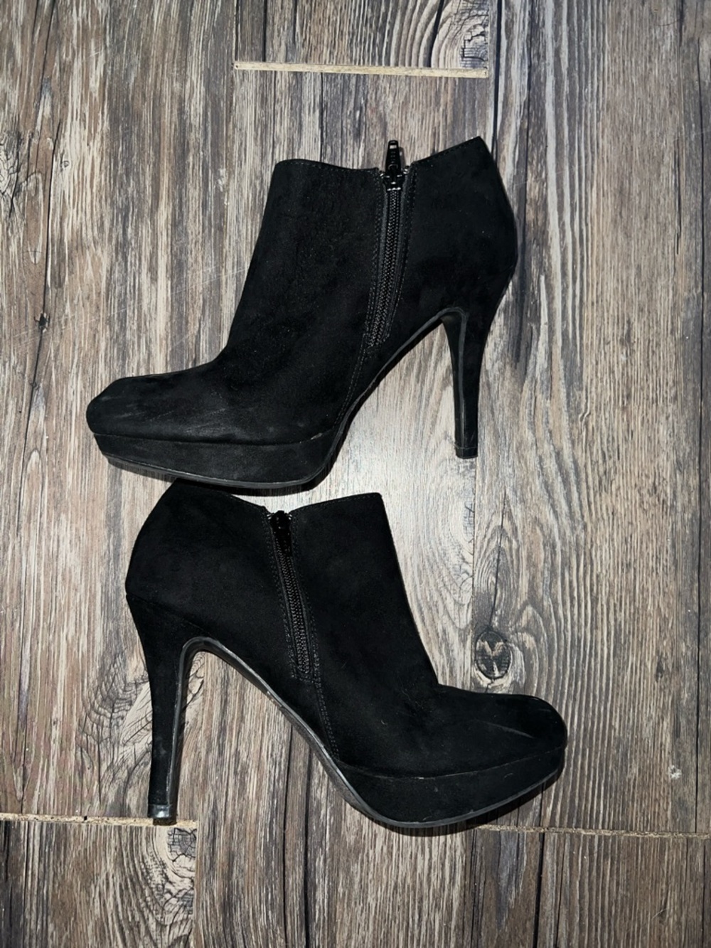 Black velvet boot heels